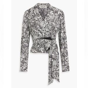 DVF Printed Wrap Blouse - Black & White Paisley